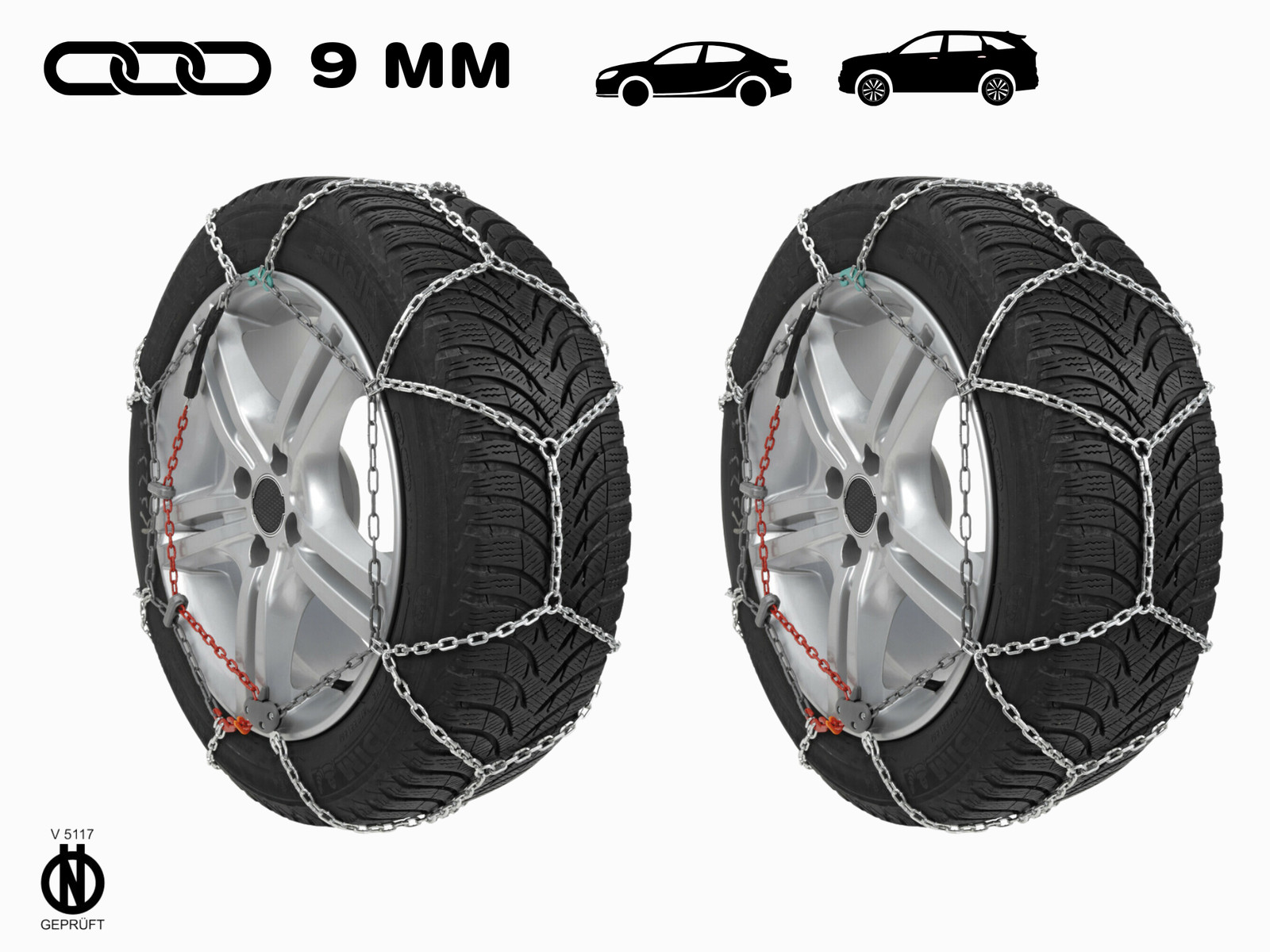 Catene Da Neve Per Auto 195/60 R18 Omologate 9 Mm Coppia Facili Da Installare