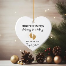 Pregnancy Announcement Ornament 2026 - Merry Christmas Mommy  Daddy Keepsake