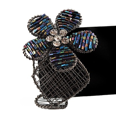 Silberfarben Perlen Blume Draht Flex Manschette Armband - 20 cm Länge