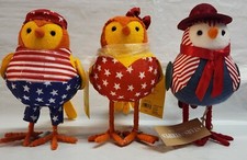 3 Featherly Friends Patriotic Fabric Birds Table Top Decor Americana Sun Squad