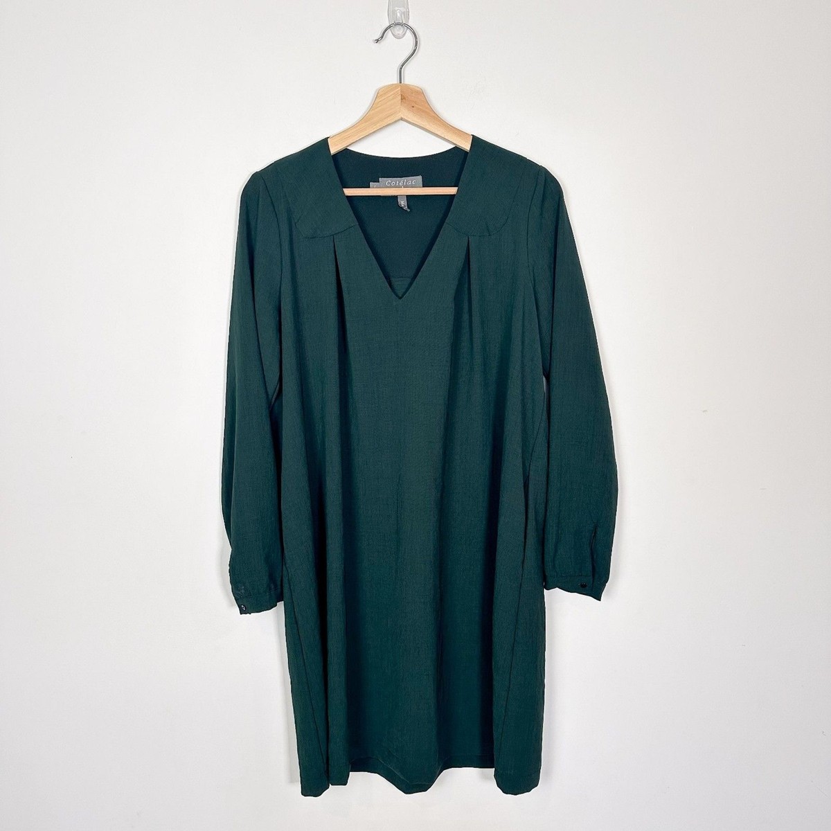 Cotelac Women's Green Long Sleeve V-Neck Shift Dress Sz 1 / Medium | eBay