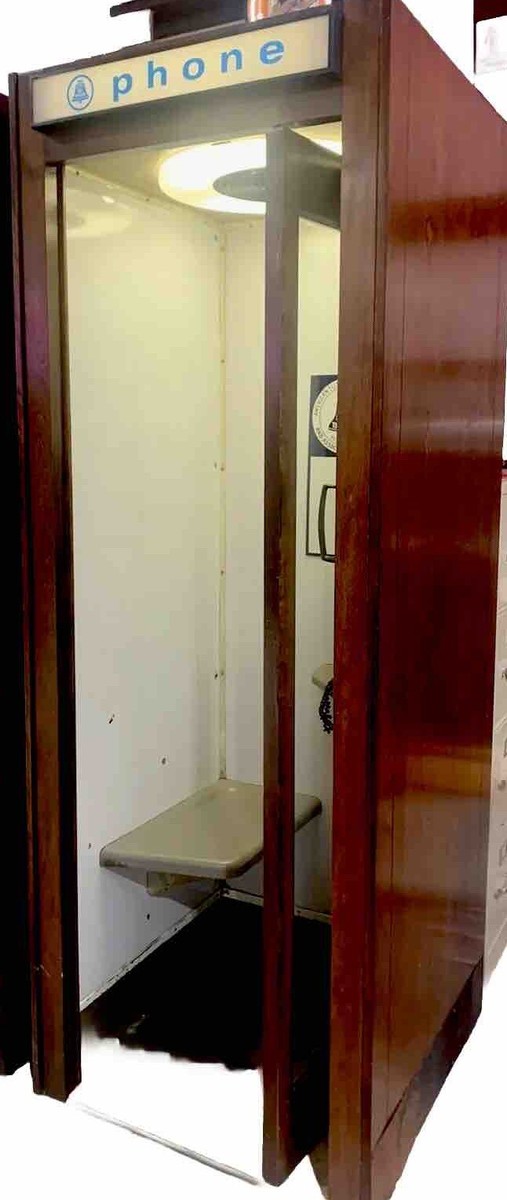 Vintage 1960's Bell System Wood Walk-In Phone Booth With Bi-Fold