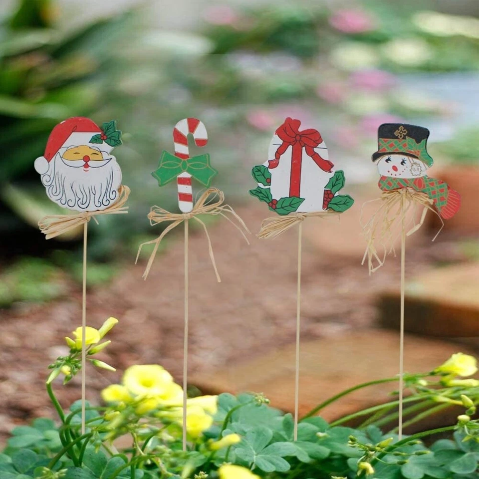 Christmas Yard Garden Stake Flower Pot Decoration Set of 4, Santa Claus Candy Ca - Image 3 of 4