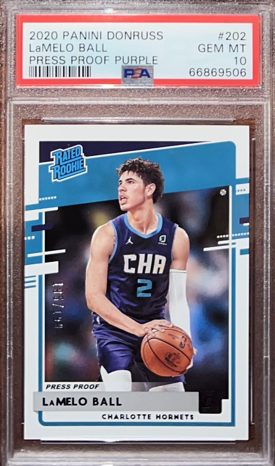 2020-21 Donruss LaMelo Ball Rated Rookie Press Proof Purple /199 PSA 10 Hornets