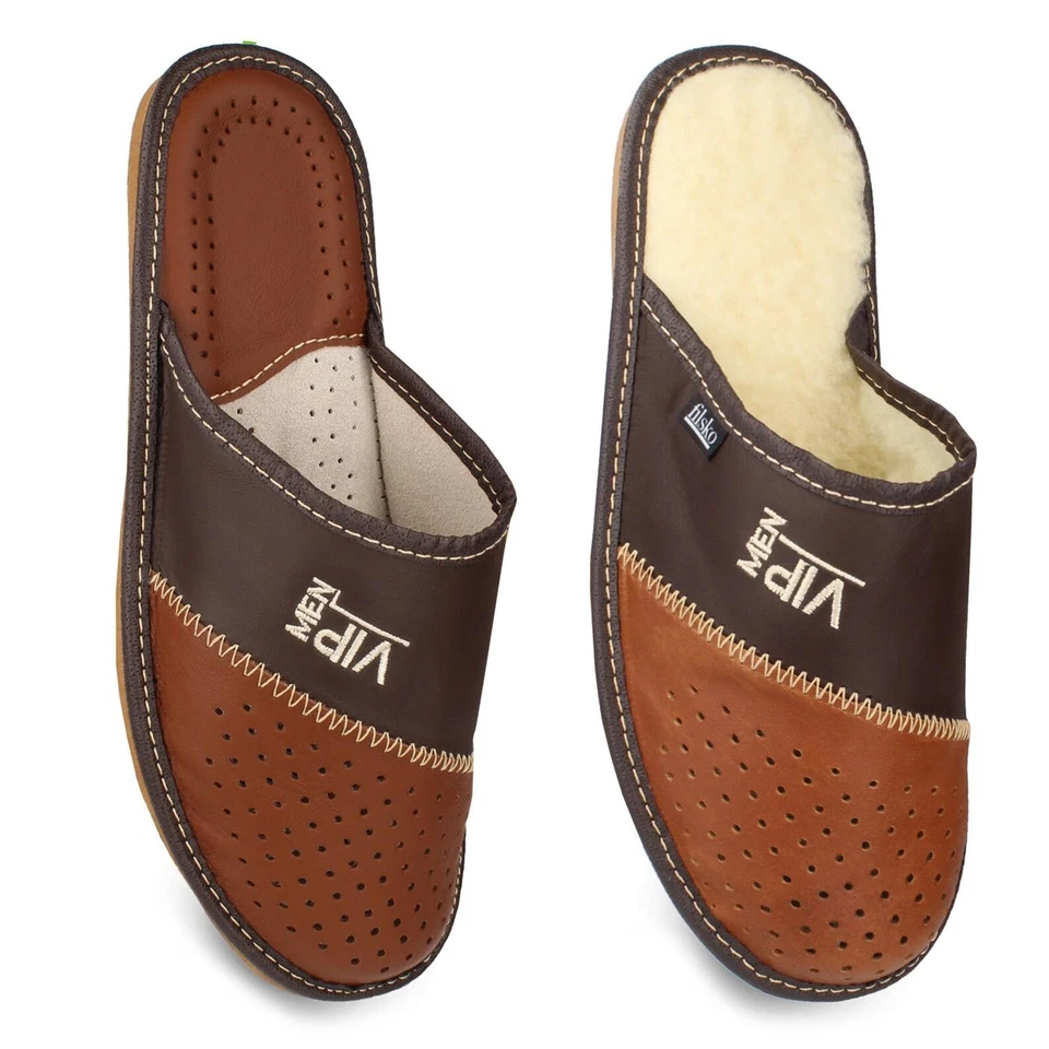 Pantofole pelle uomo VIP MEN lana di pecora ciabatte taglia 40-50 filsko Monaco