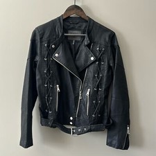 Ci Sono Biker / Moto Jacket Faux Leather Size M Black W/ Silver Hardware