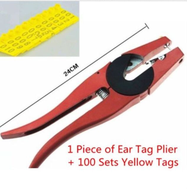 100sets New Yellow Sheep Goat Ear Tag and 1 pc Ear Tag Plier