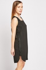 Brand New Black Lace Detail Side Panel Shift Dress Size M/L 12-14