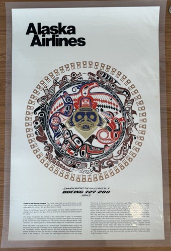 Vintage 1978 Alaska Airlines Boeing 727-200 Travel Poster 24.25x37.5