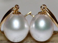 AAA natural 10-11MM south sea white pearl earrings 14K GOLD