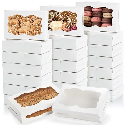 50 Pack Cookie Boxes Window 8x5.4x2'' White Bakery Gift Treat Pastry Donut