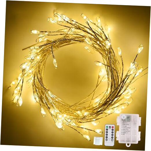 120 LED Fairy Lights, 14.7ft String Lights with Remote, 8 Modes Silver Wire