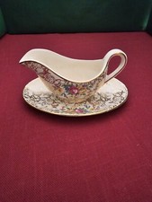 Vintage Lord Nelson Ware England Small Gravy Boat Gold Filigree and Roses
