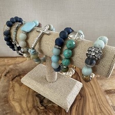 Lot Of 7 Blue Sodalite Aquamarine Turquoise Healing Beaded Stretch Bracelets
