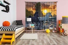 3D Unicorns In Sunset Wave O090 Photo Curtain Printing Fabric Window Vincent Amy