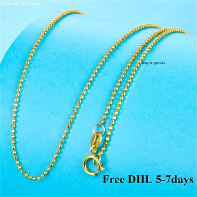 Pure 18K Yellow Gold Au750 Beads Chain Link Women Necklace 17.7inch 1.85-2.05g