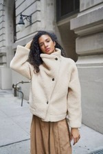 Free People Izzy Wrap Cropped Teddy Jacket, Ivory, Medium, Rrp $140