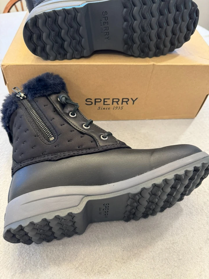 Botas Sperry Para Mujer Talla 6 Nuevas Marítimas Shibori Negras Impermeables Borde de Piel Cálido Foto 4 de 4