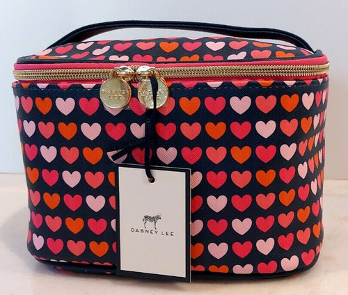 Dabney Lee Heart Cosmetic Train Case Large Makeup Bag Retro Travel 8x6x6