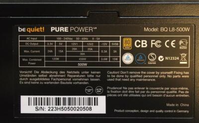 Be Quiet Pure Power L8 500W (BN223) ATX Netzteil 500 Watt 80+   #36863