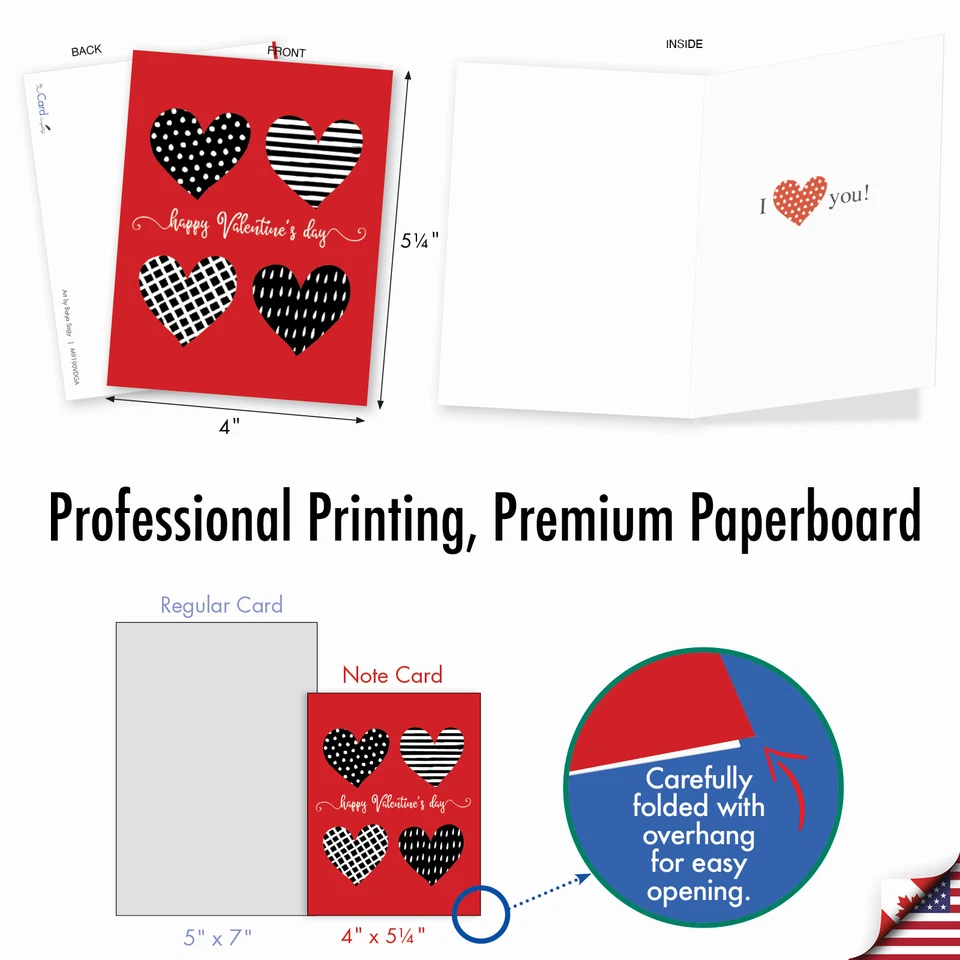 20 открыток на День святого Валентина (10 дизайнов, 2 Ea) - черные, красные, белые AM9190VDG-B2x10 - Изображение 2 из 4