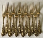 Antique GOLD Wash Sterling STRAWBERRY FORKS Gorham Imperial Chrysanthemum SET 12