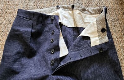 1930's German Button Fly Wool Pants. Salt & Pepper. Amazing Fabric