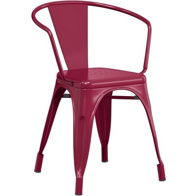 Cafe Style Stackable Sangria Metal Restaurant Dining Armchair For Outdoor Use