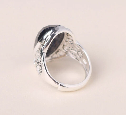 T08 Anello Avventurina Ovale Schlaufenmuster 925 Argento Sterling - Immagine 4 di 4