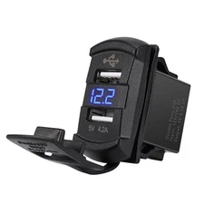 MICTUNING 4.2A Dual USB Charger Volt Meter Rocker Switch Style For Car Truck Van