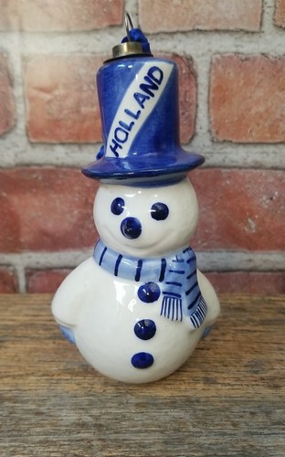 Blue Delft Holland Snowman Porcelain Christmas Ornament Figurine 5" - Picture 2 of 9