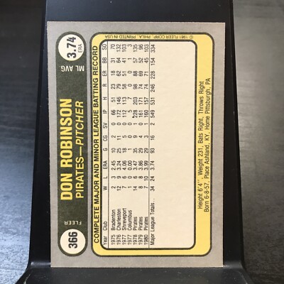 Don Robinson 1981 Fleer 366 Pittsburgh Pirates Baseball Card | eBay