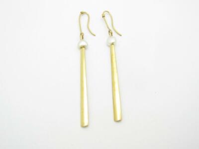 14k Oro Amarillo & Perlas Largo Diseño Vintage Gota Barra Palanca Back Aretes