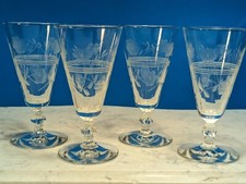 4 Art Deco Barware Elegant Etched Geometric Stem LIBBEY Liquor Flute Glasses