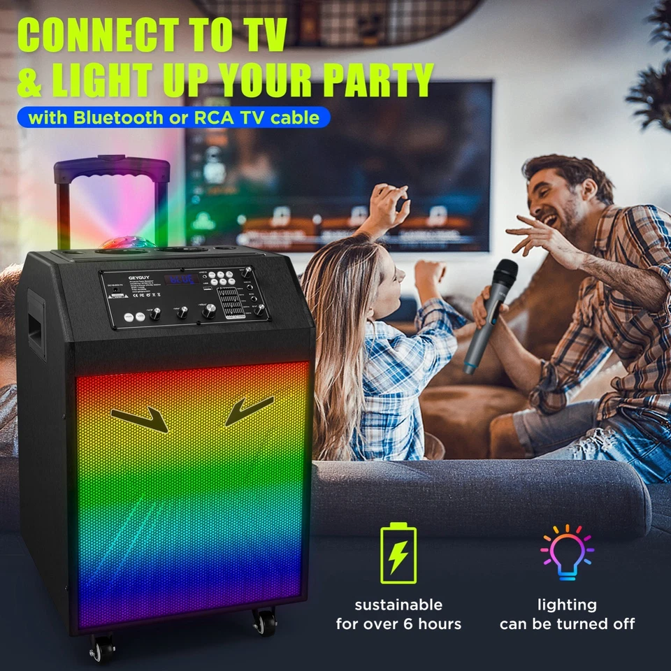 Karaoke Machine for Adults & Kids – 300W Bluetooth Speaker with 2 Mics - Image 3 of 4