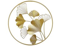 Wanddekoration Metall Gold Rund Ginkgo Blattmuster Im Kreis 45 Cm Modern Wanddek