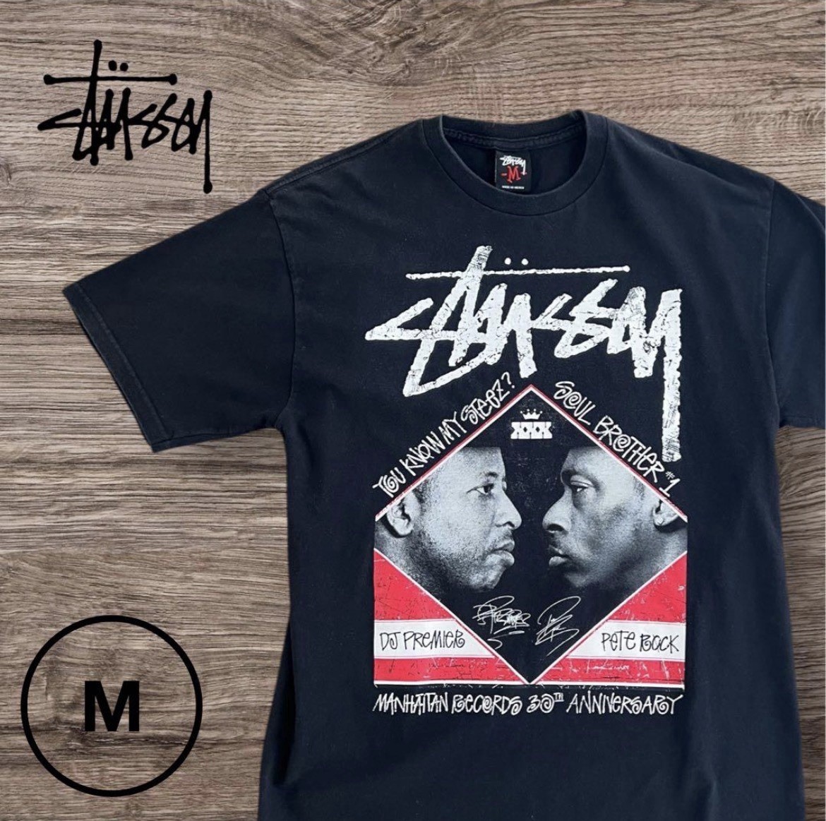 Stussy x Manhattan Records 30th Tee DJ Premier Pete Rock Black