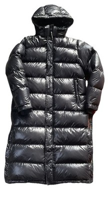 TNA The Super Puff Black Long Puffer Jacket Womens Hooded Size Medium 700 Shine