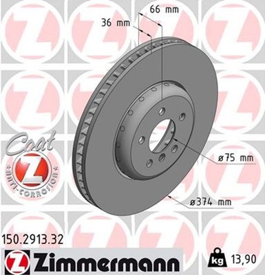 1x Bremsscheibe FORMULA F ZIMMERMANN 150.2913.32 für BMW F11 F10 F12 7er F01 F02