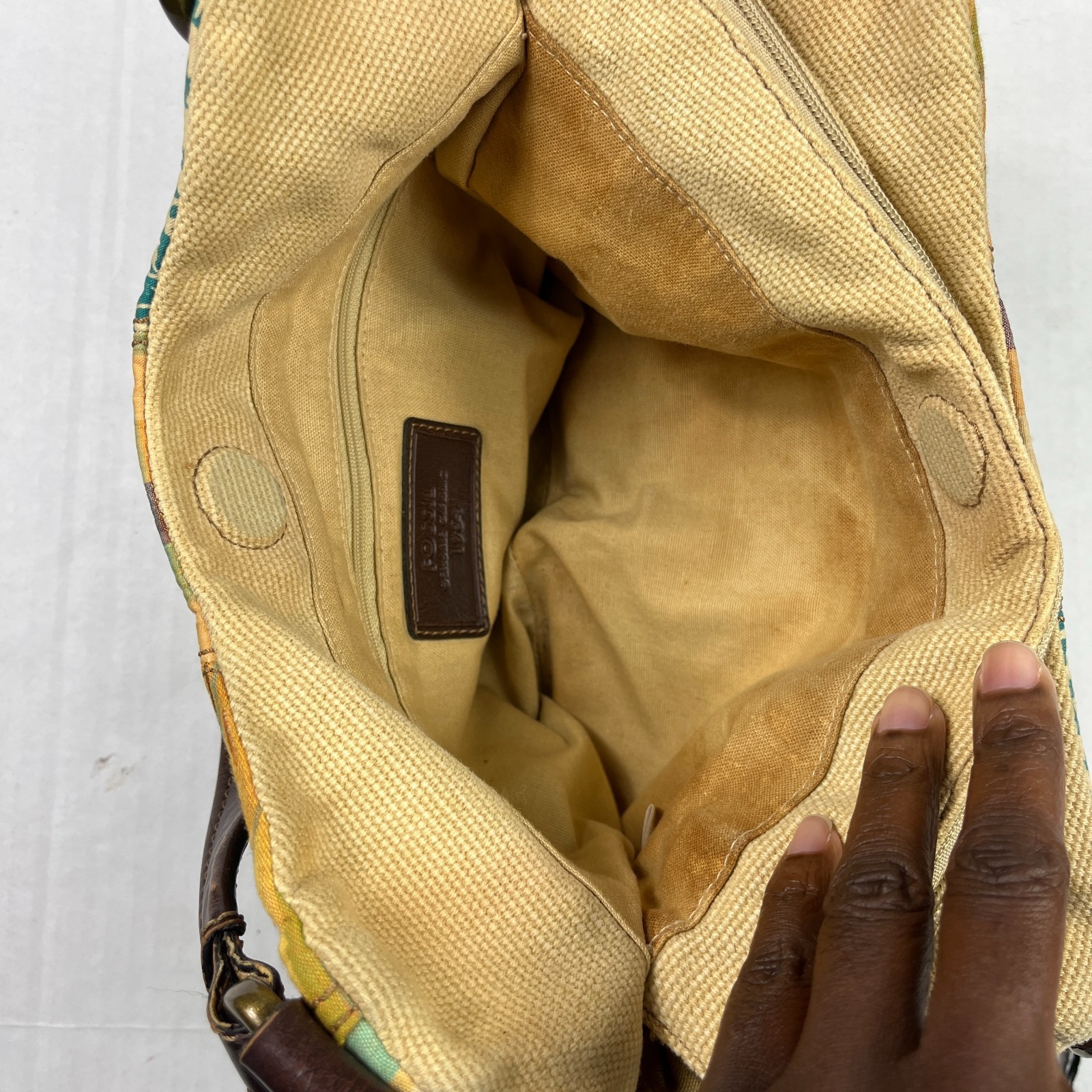 Fossil Patchwork Canvas Leather Shoulder Bag Colo… - image 5