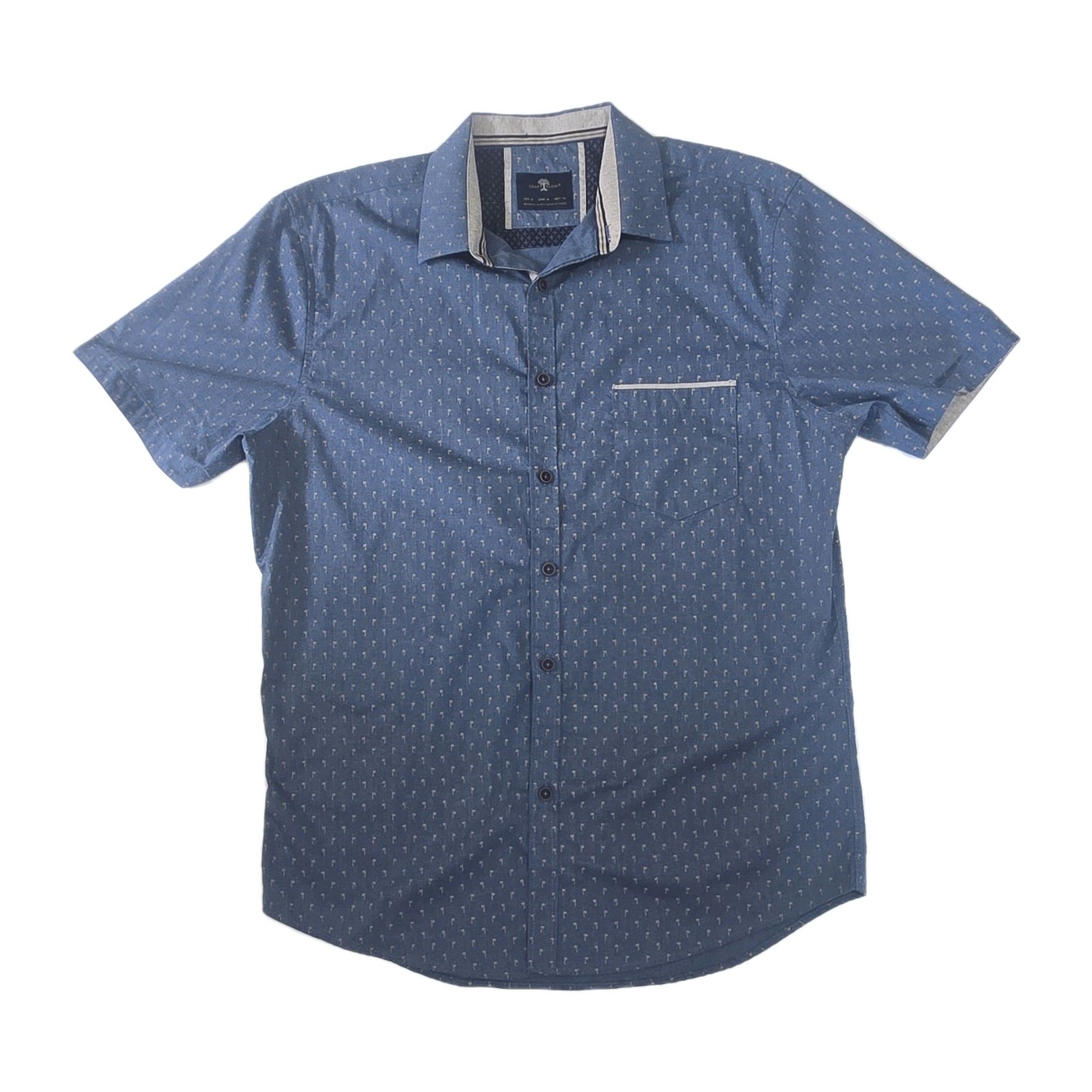 Craft Flow Men's Excellent! Dark Blue Palm Tree Short Sleeve Button-Up Shirt M