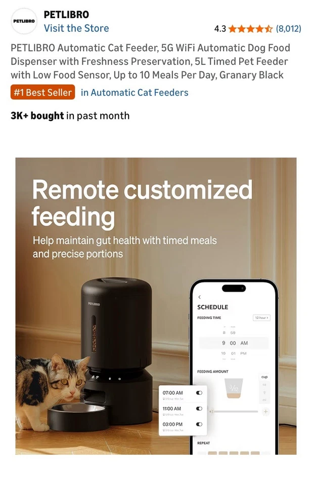 PETLIBRO Doble Tazón Aplicación Inteligente Alimentado 5L Alimentador WiFi PLAF103 Negro Foto 2 de 4
