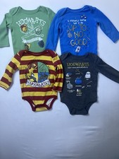 Harry Potter 4-Piece Long Sleeve Bodysuit Set 6-9 Months Hogwarts Theme