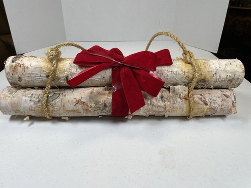 3 Vintage Small Birch Logs for Fireplace Decor  Rustic Bundle Vint Velvet Ribbon