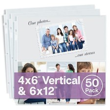 50 Pack 12x12 Scrapbook Page Protectors Fits 3Ring Binder AcidFree Poly