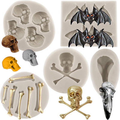 Halloween Cupcake Fondant Molds Bat Raven Head Skull Silicone Mold Skull Head Sk