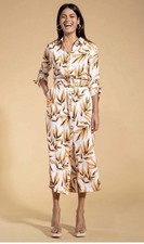 Dancing leopard White Yellow Tropical Leaf Print Long Shirt Dress Size 10 BNWT