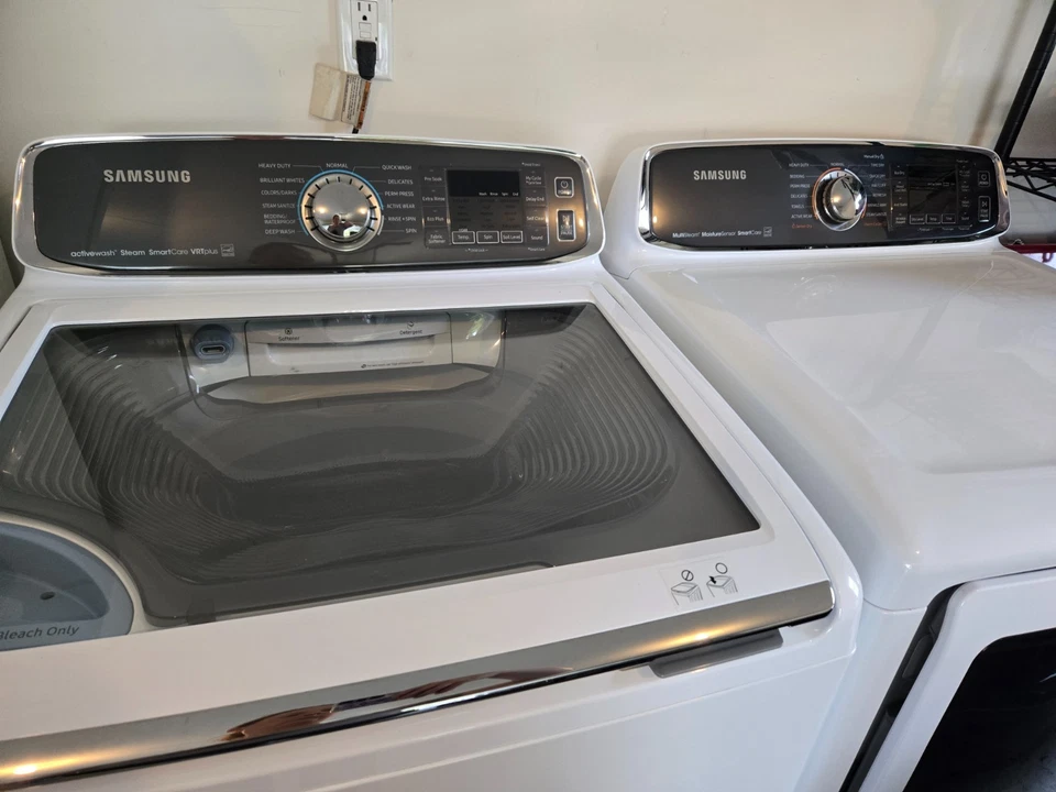 Samsung WA52M7750AW 5.2cuft lavadora de carga superior, secadora DVE52M7750W 7.4cuft (eléctrica) Foto 2 de 4