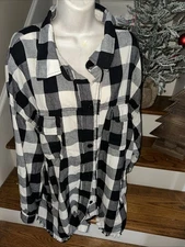 White Birch Boutique Picnic Plaid Black White Blouse Top Shirt BID4 CHARITY❤️358