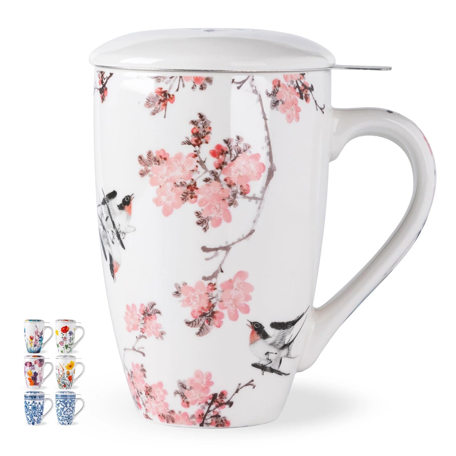 Porcelain Tea Mug with Infuser and Lid – 18oz Loose Leaf Tea Cup with Handle,...